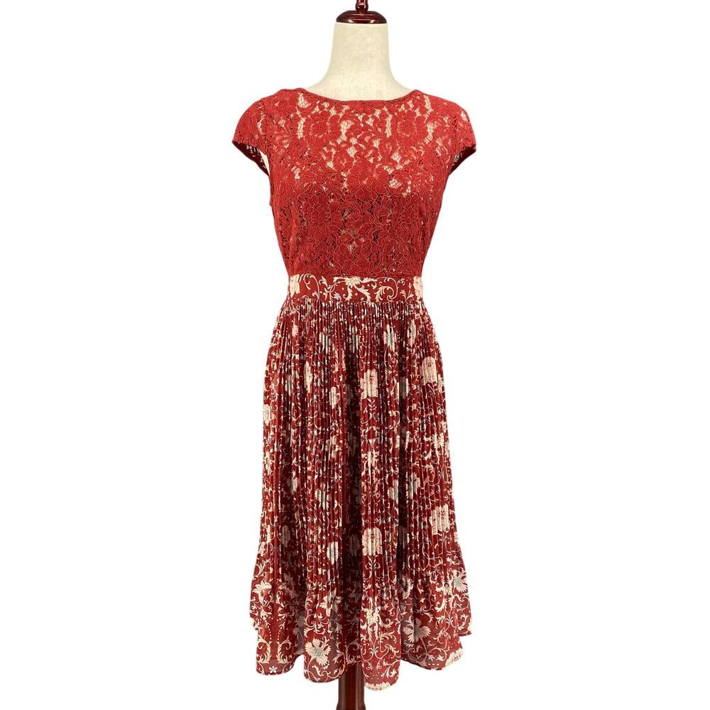 Plenty Tracy‎ Reese Anthropologie Arcadia Midi Dress 6 Red Floral Romantic Boho